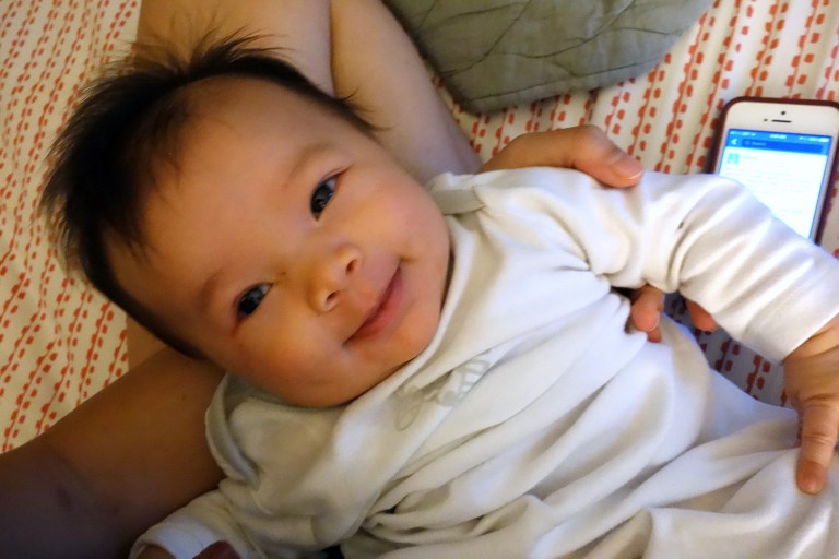 She's full of smiles.