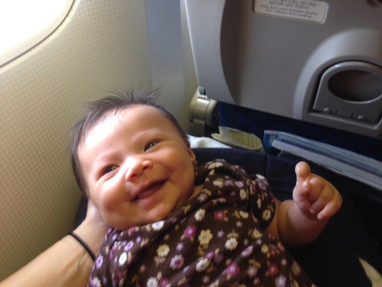 Flying home. Happy traveler.