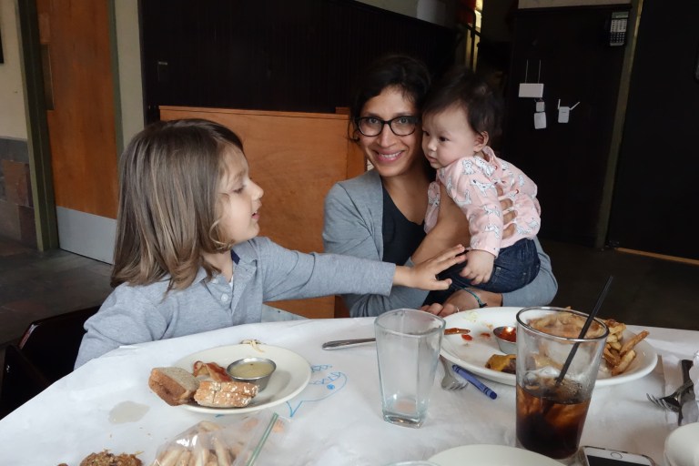 Getting a gentle touch from Nigel, who is one of sister Eva's old play pals from Washington.