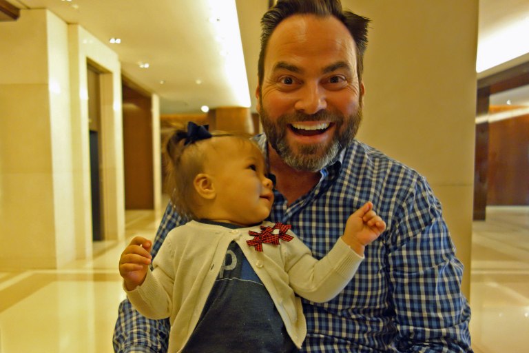 A snuggle with Uncle Brad!