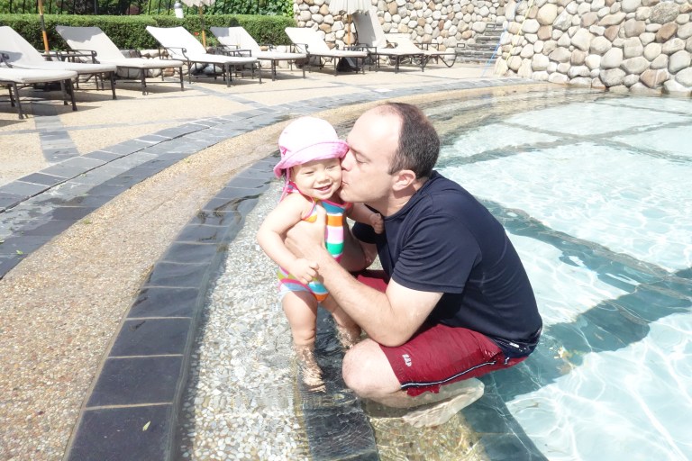 Isa and Daddy at the Hyatt in Seoul. 