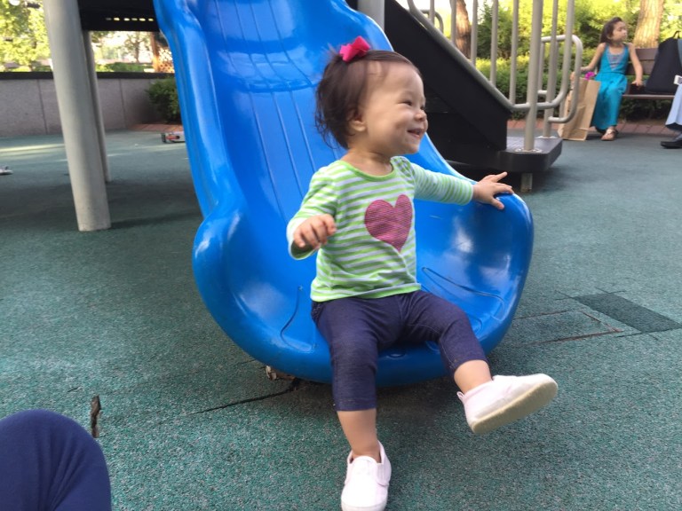 Playground time with Momma, who's back from her assignment in Beijing.